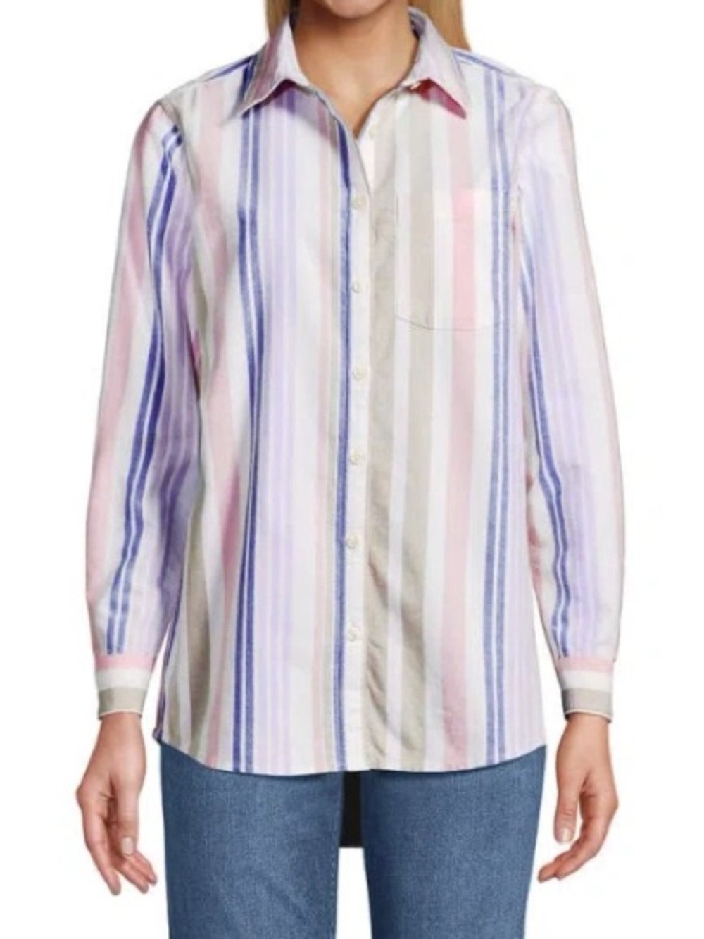 Lands' End Pastel Multi-Stripe Button-Down Shirt